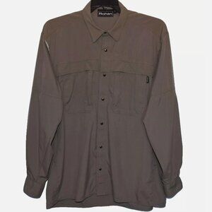 ROHAN Green Khaki Roll Up Sleeve Snap Closure Jungle Vented Shirt Size L